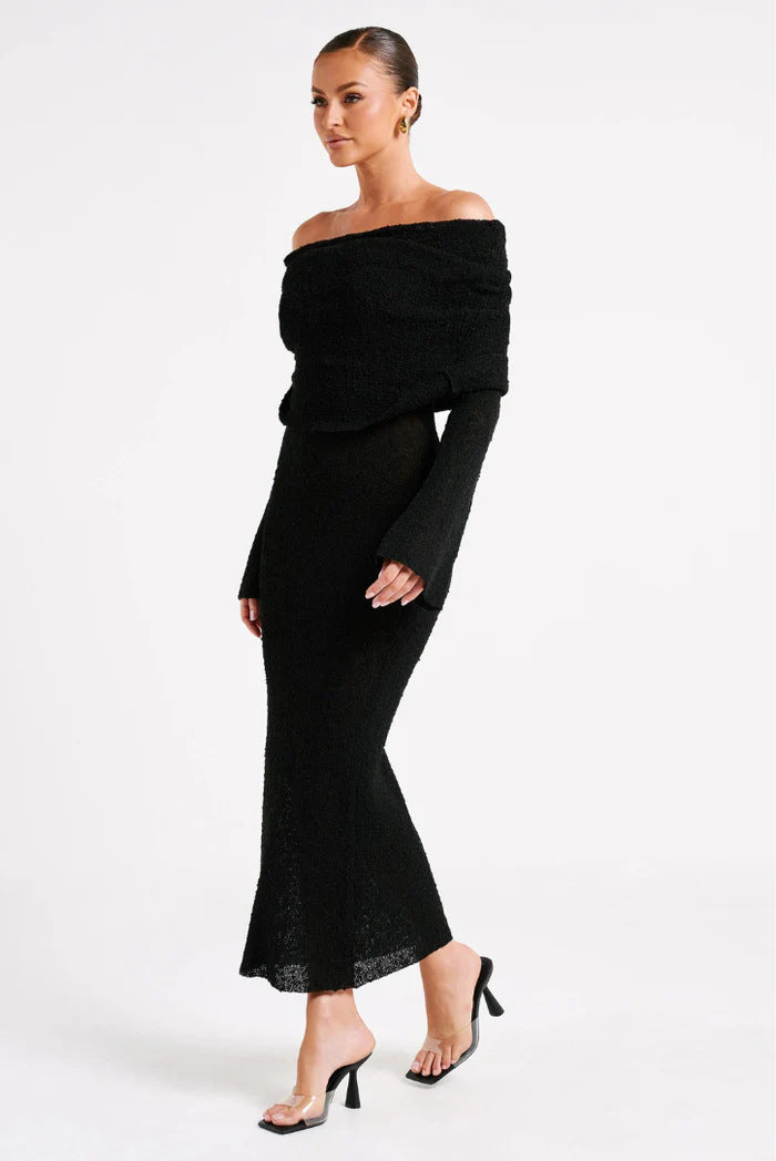 Feo Off-shoulder Maxi Dress French Style Beach Dress Long Sleeve Knitted  Dress Long Dress for Women - Seldom Seen Styles