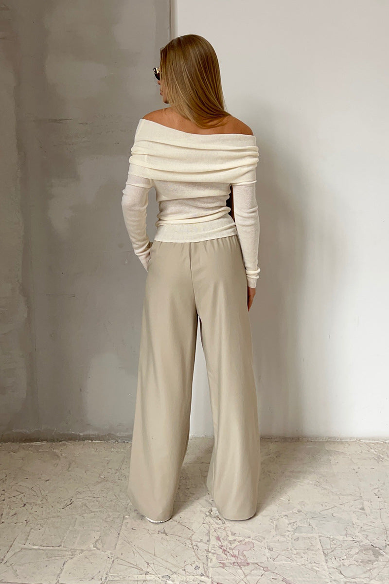 Fitted Crew Neck Long Sleeve Shirts for Women Off Shoulder Ribbed Knit Slim Fit Going Out Tops Outfits 2025 Trendy Fashion Clothes - Seldom Seen Styles