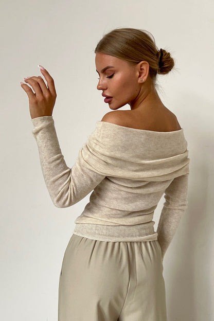 Fitted Crew Neck Long Sleeve Shirts for Women Off Shoulder Ribbed Knit Slim Fit Going Out Tops Outfits 2025 Trendy Fashion Clothes - Seldom Seen Styles