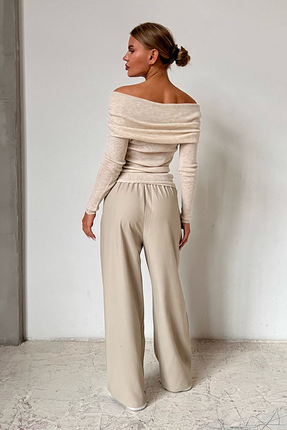 Fitted Crew Neck Long Sleeve Shirts for Women Off Shoulder Ribbed Knit Slim Fit Going Out Tops Outfits 2025 Trendy Fashion Clothes - Seldom Seen Styles