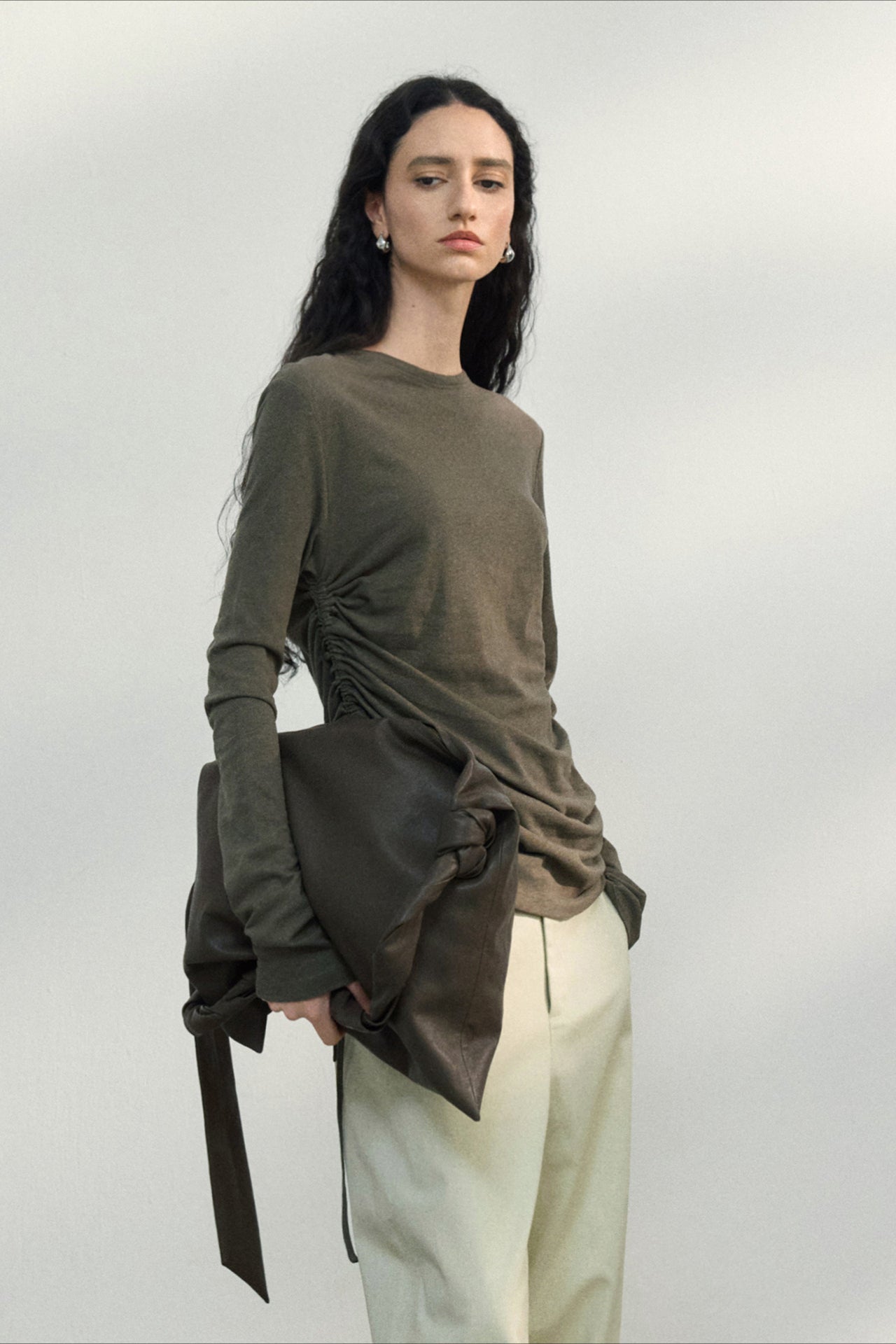 Fitted Textured Pleated Cotton Linen Women's Casual Long Sleeve Tops Crew Neck Round Hem  T-Shirts Tunic Tops - Seldom Seen Styles