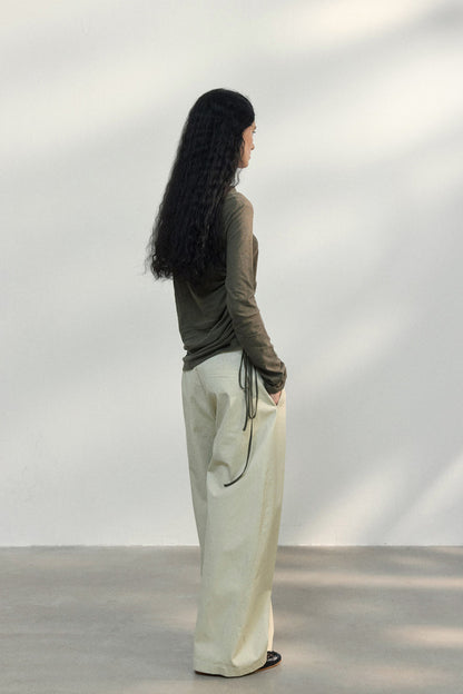 Fitted Textured Pleated Cotton Linen Women's Casual Long Sleeve Tops Crew Neck Round Hem  T-Shirts Tunic Tops - Seldom Seen Styles