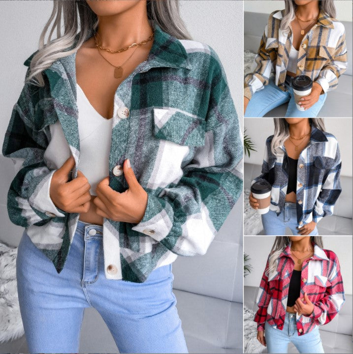Flannels for Women Cropped Shacket Jacket Fashion Plaid Button Down Shirt 2025 Fall Coat Tops - Seldom Seen Styles