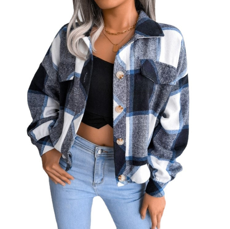 Flannels for Women Cropped Shacket Jacket Fashion Plaid Button Down Shirt 2025 Fall Coat Tops - Seldom Seen Styles