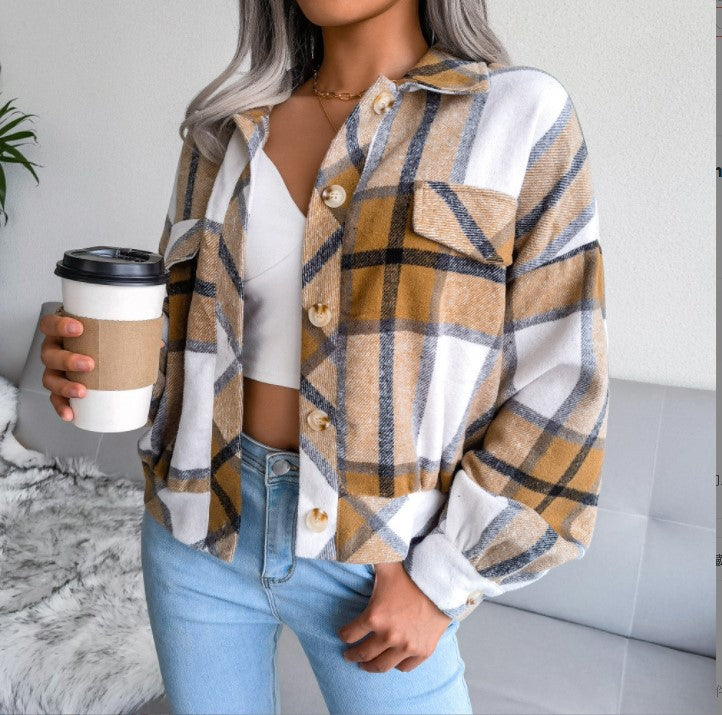 Flannels for Women Cropped Shacket Jacket Fashion Plaid Button Down Shirt 2025 Fall Coat Tops - Seldom Seen Styles