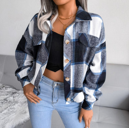 Flannels for Women Cropped Shacket Jacket Fashion Plaid Button Down Shirt 2025 Fall Coat Tops - Seldom Seen Styles
