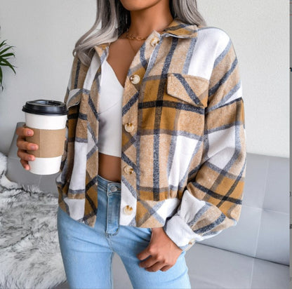 Flannels for Women Cropped Shacket Jacket Fashion Plaid Button Down Shirt 2025 Fall Coat Tops - Seldom Seen Styles