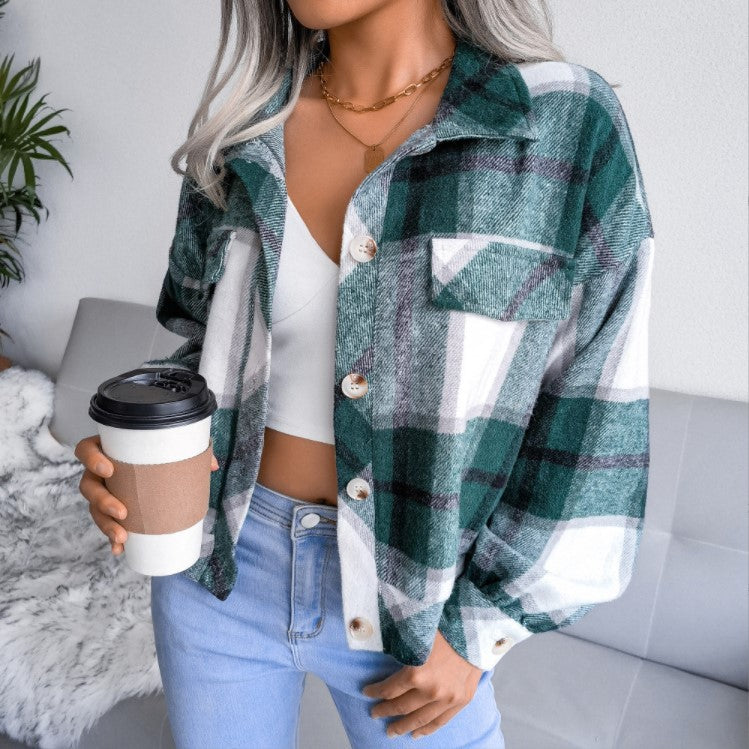 Flannels for Women Cropped Shacket Jacket Fashion Plaid Button Down Shirt 2025 Fall Coat Tops - Seldom Seen Styles