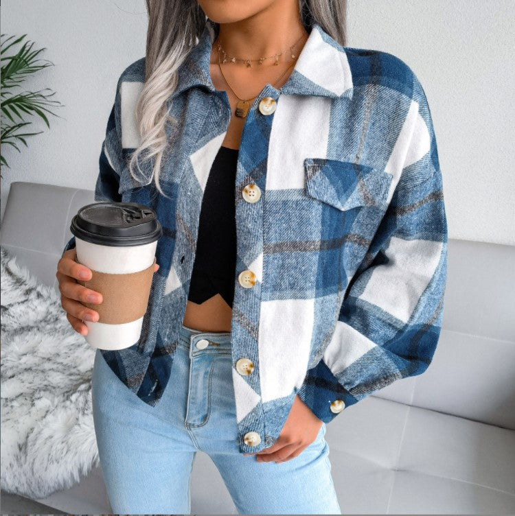 Flannels for Women Cropped Shacket Jacket Fashion Plaid Button Down Shirt 2025 Fall Coat Tops - Seldom Seen Styles