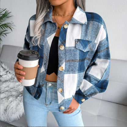 Flannels for Women Cropped Shacket Jacket Fashion Plaid Button Down Shirt 2025 Fall Coat Tops - Seldom Seen Styles