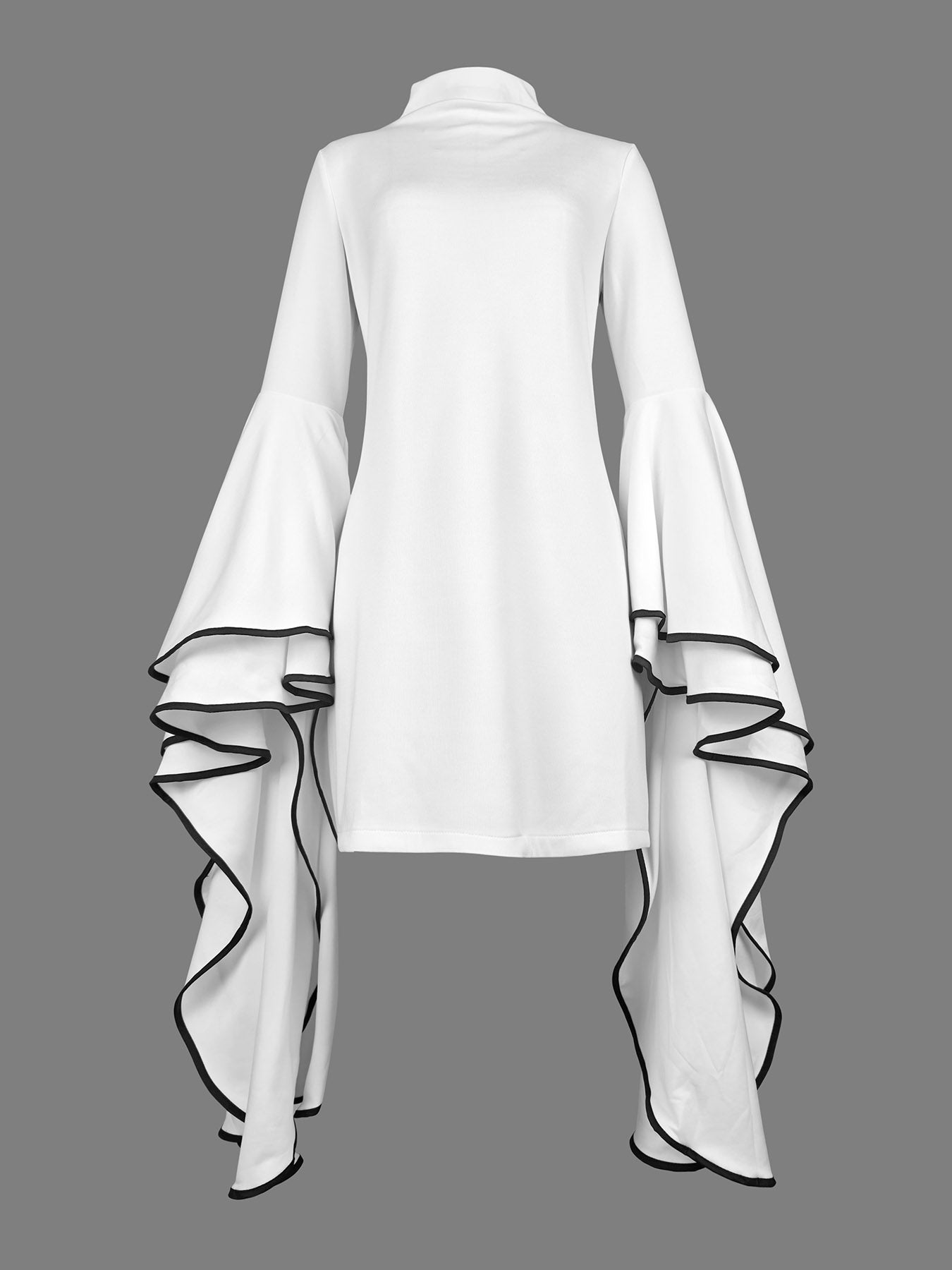 Flared Sleeves Long Sleeves Solid Color Stand Collar Mini Dresses - Seldom Seen Styles