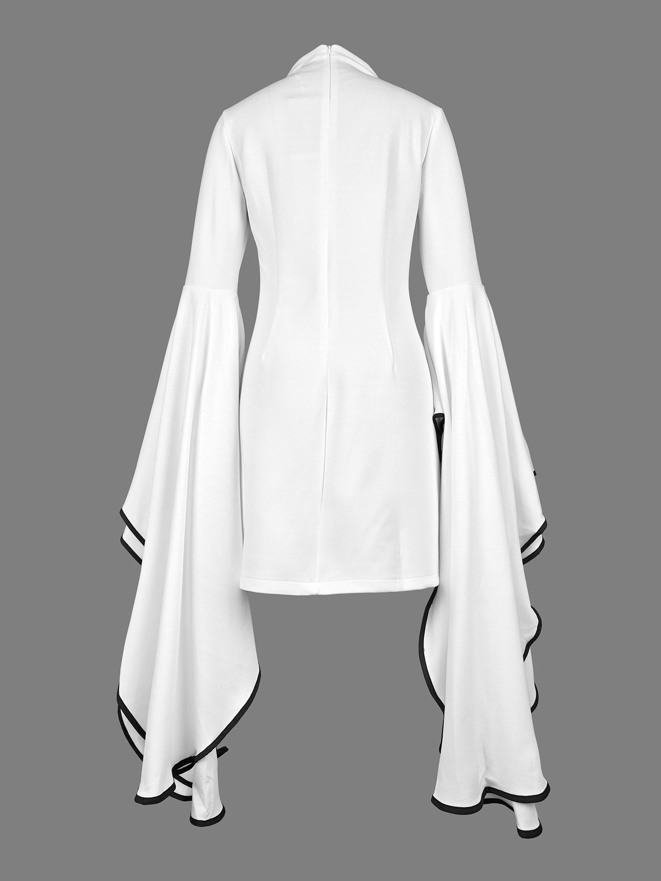 Flared Sleeves Long Sleeves Solid Color Stand Collar Mini Dresses - Seldom Seen Styles