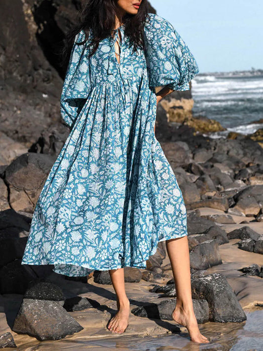 Floral Balloon Sleeve Midi Dress - Seldom Seen Styles
