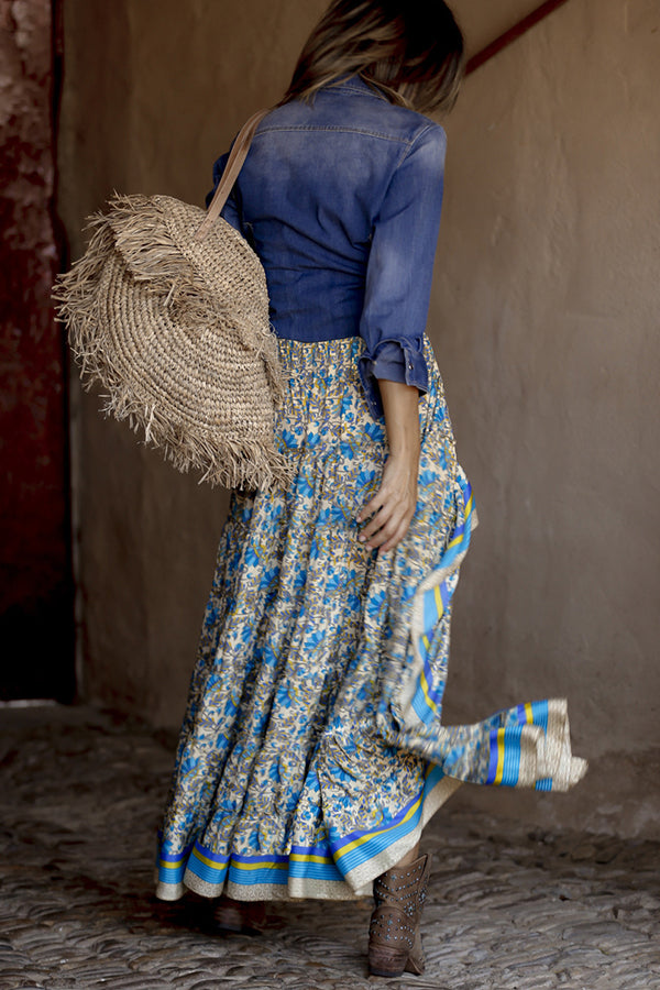 Floral Boho Printed Smocked Waist High Low Maxi Skirt - Seldom Seen Styles