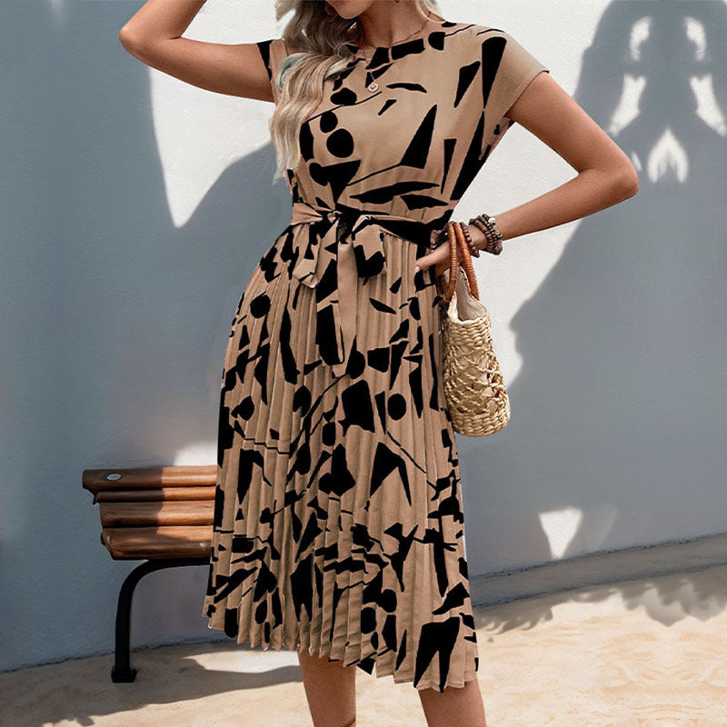 Floral Dress for Women Wedding Guest Crewneck Short Sleeve Casual Summer Dress Tie Waist Midi Flowy Boho Beach Dresses - Seldom Seen Styles