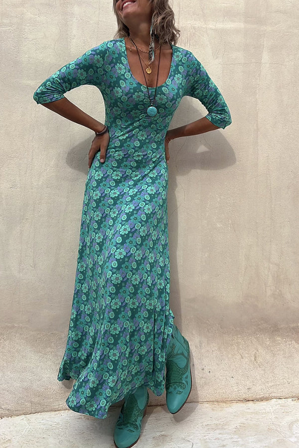 Floral Half Sleeve Elastic Maxi Dress - Seldom Seen Styles