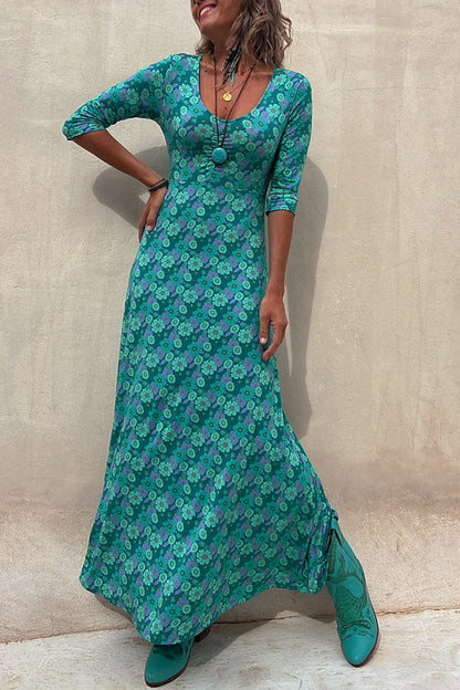 Floral Half Sleeve Elastic Maxi Dress - Seldom Seen Styles