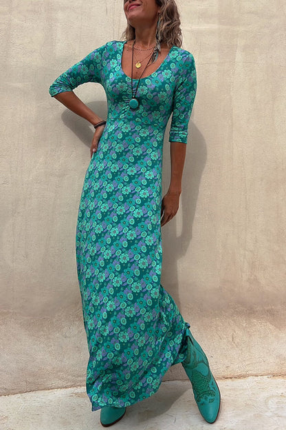 Floral Half Sleeve Elastic Maxi Dress - Seldom Seen Styles