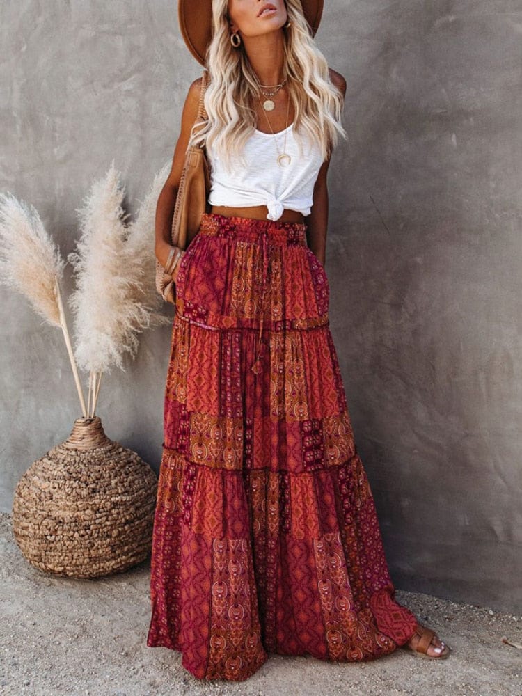 Floral Print Bohemian Maxi Skirt - Seldom Seen Styles