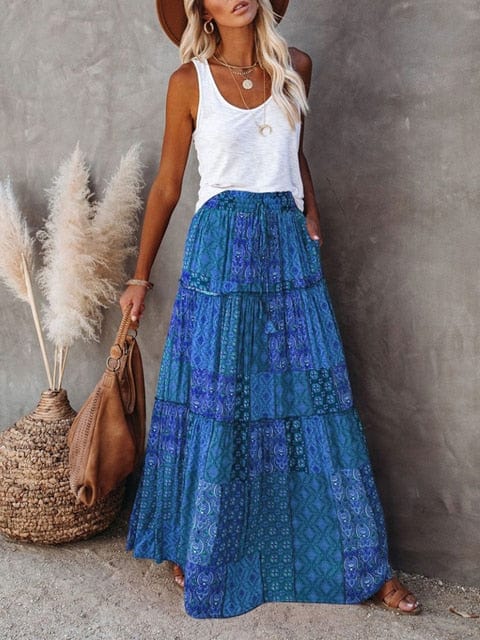 Floral Print Bohemian Maxi Skirt - Seldom Seen Styles