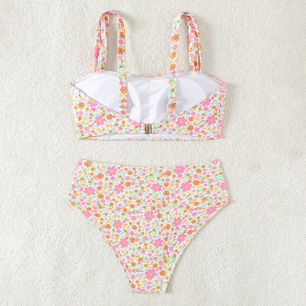 Floral Print High Waist Moderate Bralette Brazilian Two Piece Bikini Swimsuit - Seldom Seen Styles