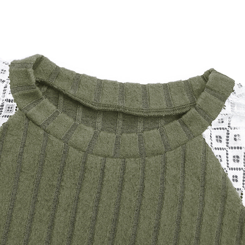 Floral Tops for Women Patchwork Long Sleeve Ribbed Blouses Crewneck Striped Crochet Print Shirts Lace Knit Sweaters - Seldom Seen Styles