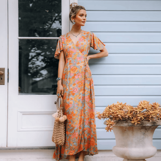 Floral Wrap Boho Maxi Dress - Seldom Seen Styles