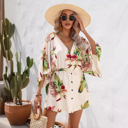 Floral summer dress everyday casual dresses with sleeves Print Five-Quarter Sleeve Dress - Seldom Seen Styles