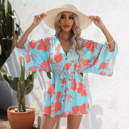 Floral summer dress everyday casual dresses with sleeves Print Five-Quarter Sleeve Dress - Seldom Seen Styles