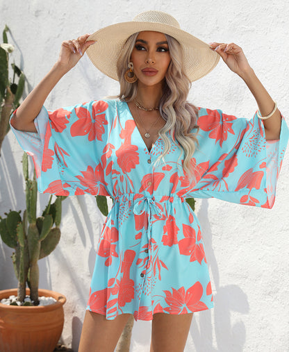 Floral summer dress everyday casual dresses with sleeves Print Five-Quarter Sleeve Dress - Seldom Seen Styles