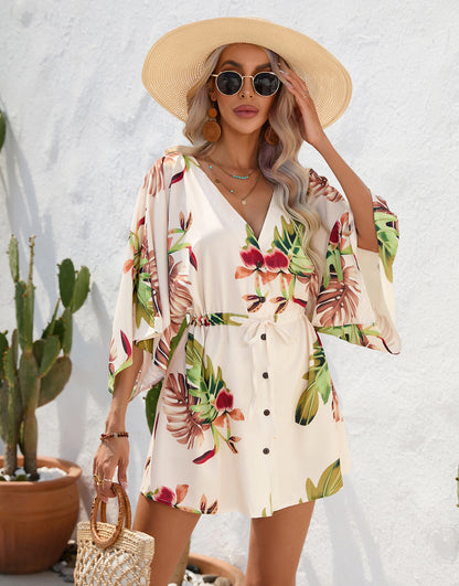 Floral summer dress everyday casual dresses with sleeves Print Five-Quarter Sleeve Dress - Seldom Seen Styles