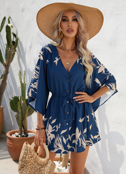 Floral summer dress everyday casual dresses with sleeves Print Five-Quarter Sleeve Dress - Seldom Seen Styles
