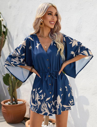 Floral summer dress everyday casual dresses with sleeves Print Five-Quarter Sleeve Dress - Seldom Seen Styles