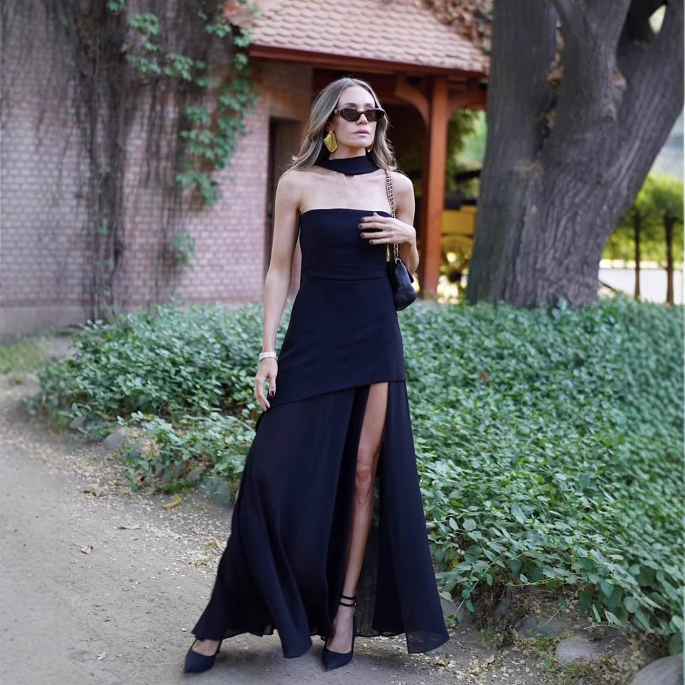Florence Asymmetrical Chiffon Maxi Dress with Scarf Fashion Strapless Off-Shoulder Sleeveless Dress - Seldom Seen Styles