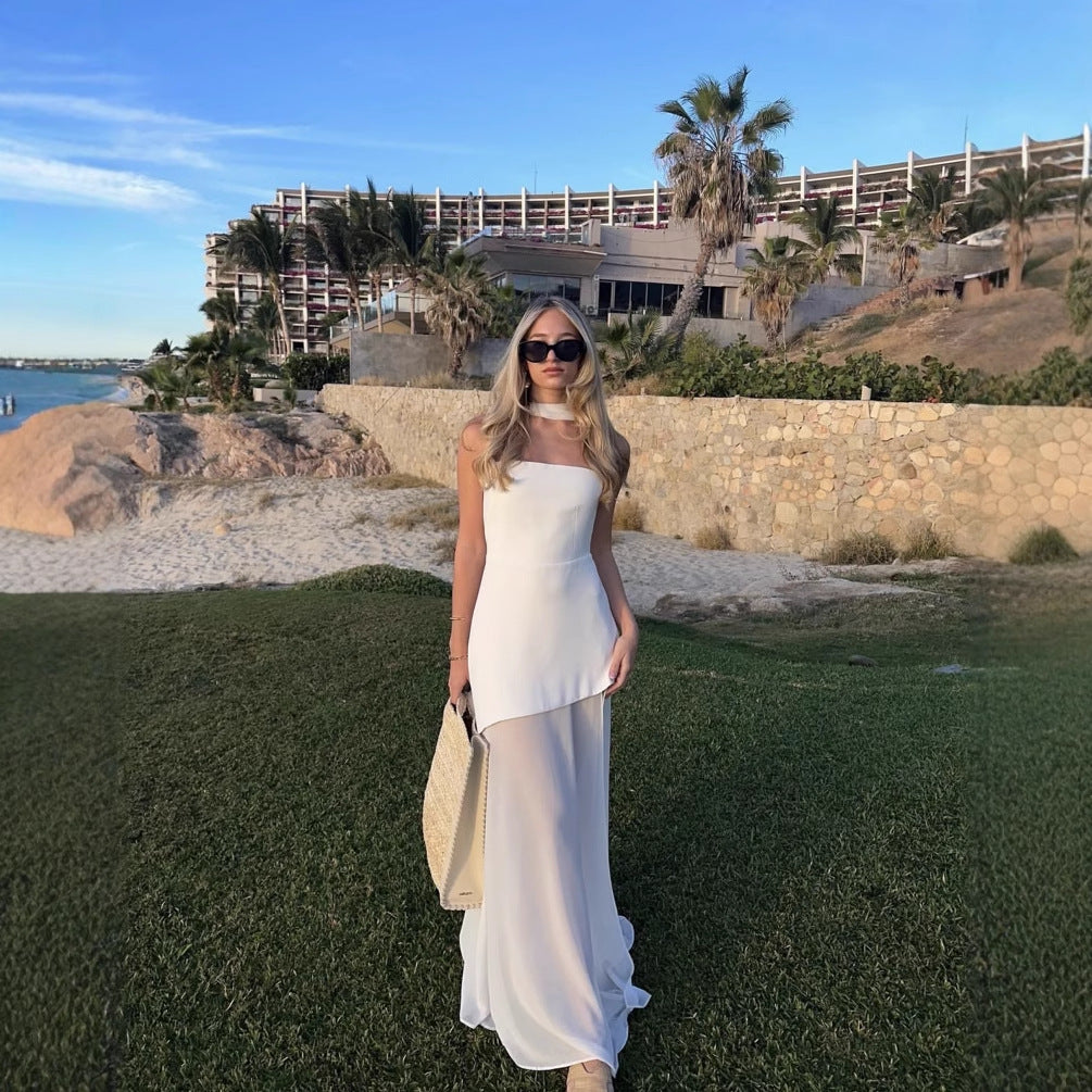 Florence Asymmetrical Chiffon Maxi Dress with Scarf Fashion Strapless Off-Shoulder Sleeveless Dress - Seldom Seen Styles