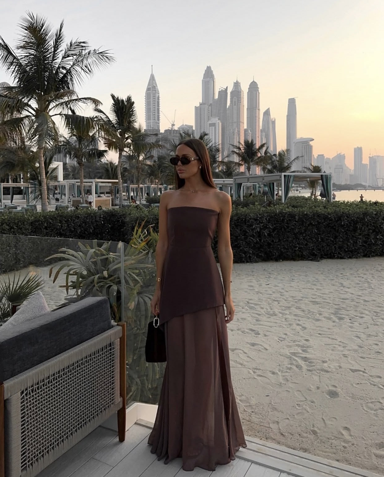 Florence Asymmetrical Chiffon Maxi Dress with Scarf Fashion Strapless Off-Shoulder Sleeveless Dress - Seldom Seen Styles