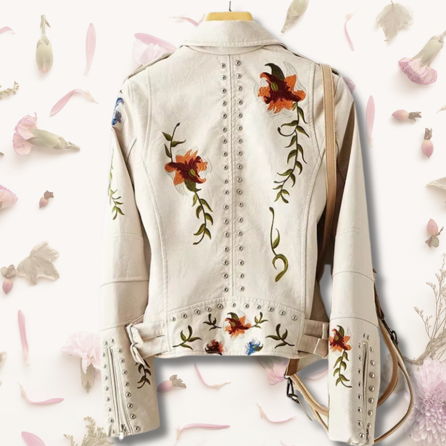 100% Leather Floral Motorcycle Jacket