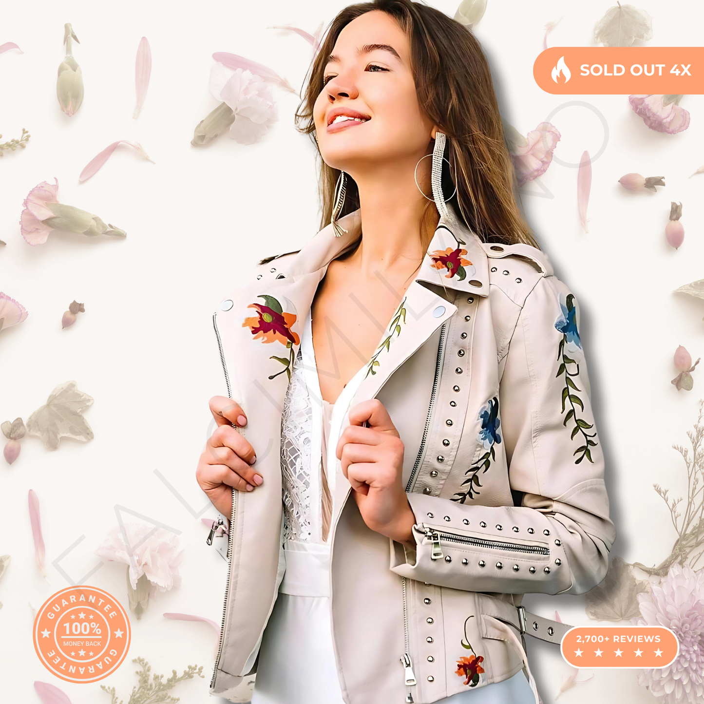 100% Leather Floral Motorcycle Jacket