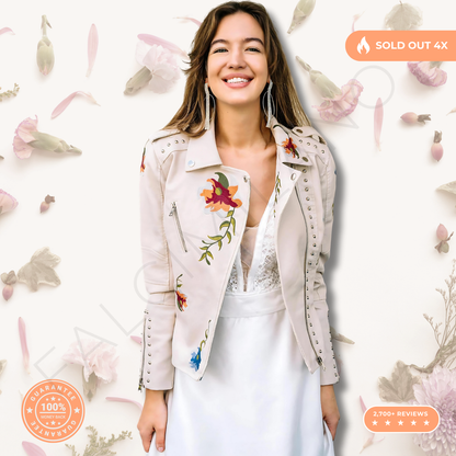 100% Leather Floral Motorcycle Jacket