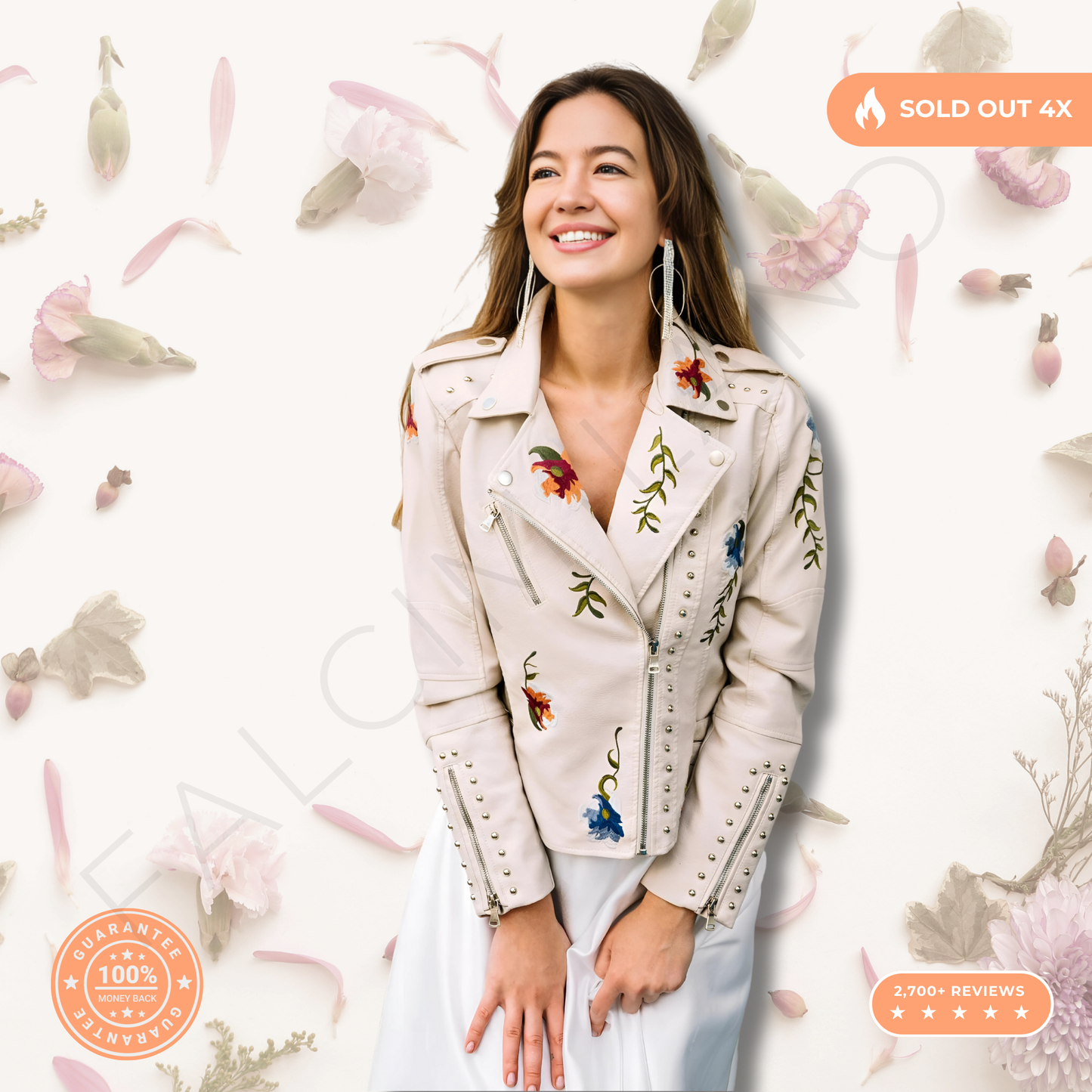 100% Leather Floral Motorcycle Jacket