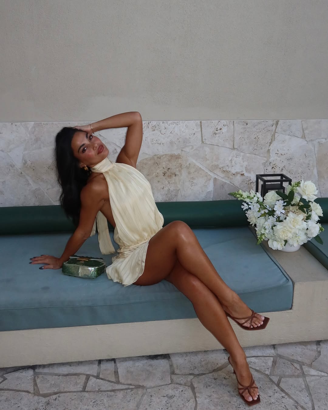 Gianna | Halter Lace Mini Dress Party Satin Skirt Outfit Cinched Waist - Seldom Seen Styles