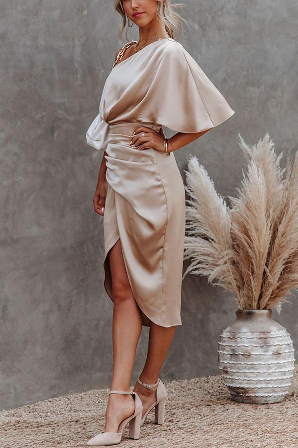 Glam Expectations One Shoulder Satin Drape Dress - Seldom Seen Styles