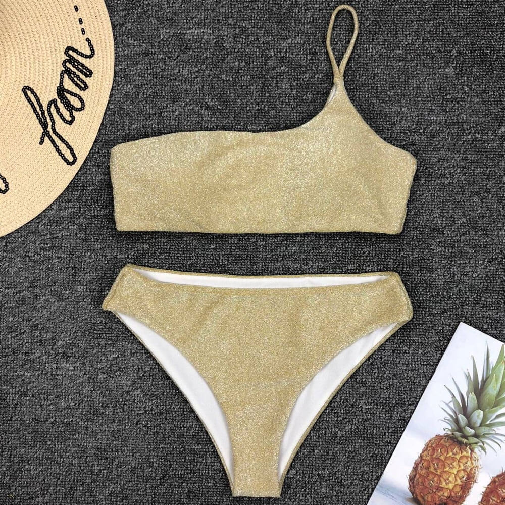 Glitter One Shoulder Brazilian Two Piece Bikini Swimsuit - Seldom Seen Styles