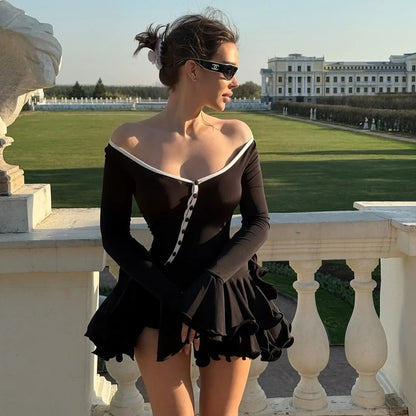 Good Girl Ruffled Mini Dress Long Sleeve Crew Neck light pink dress - Seldom Seen Styles