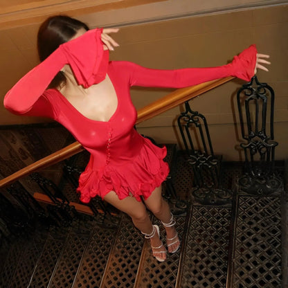 Good Girl Ruffled Mini Dress Long Sleeve Crew Neck light pink dress - Seldom Seen Styles