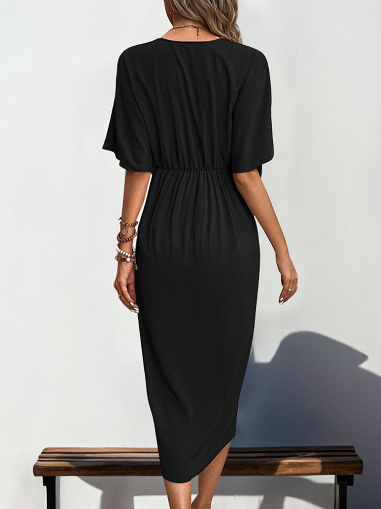 Green Batwing Sleeve Midi Dress Women V-Neck Twist Front A-Line Summer Beach Dress Elegan Wedding Guest Dress - Seldom Seen Styles