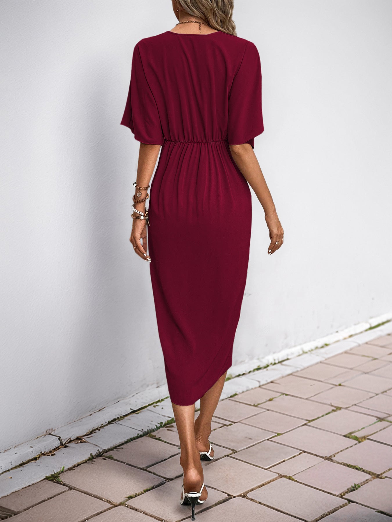 Green Batwing Sleeve Midi Dress Women V-Neck Twist Front A-Line Summer Beach Dress Elegan Wedding Guest Dress - Seldom Seen Styles