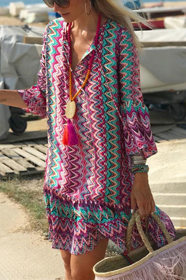 Hailee Colorful Water Ripple Print Casual Beach Mini Dress - Seldom Seen Styles