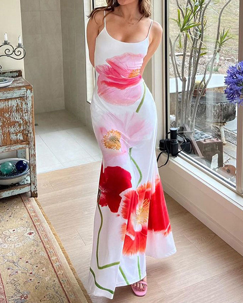 Halter Backless Floral Print Sexy Maxi Dress - Seldom Seen Styles