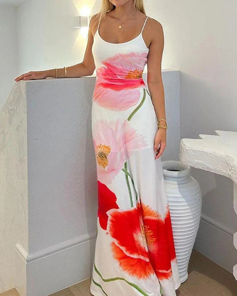 Halter Backless Floral Print Sexy Maxi Dress - Seldom Seen Styles